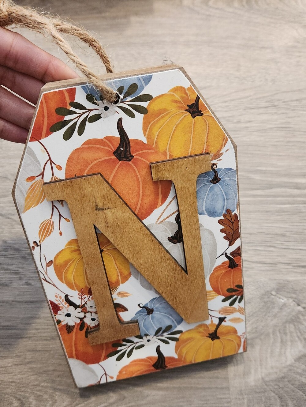 NEW Autumn Fall Decor Pumpkin Wooden Monogram Tabletop Hanging Sign - Letter N